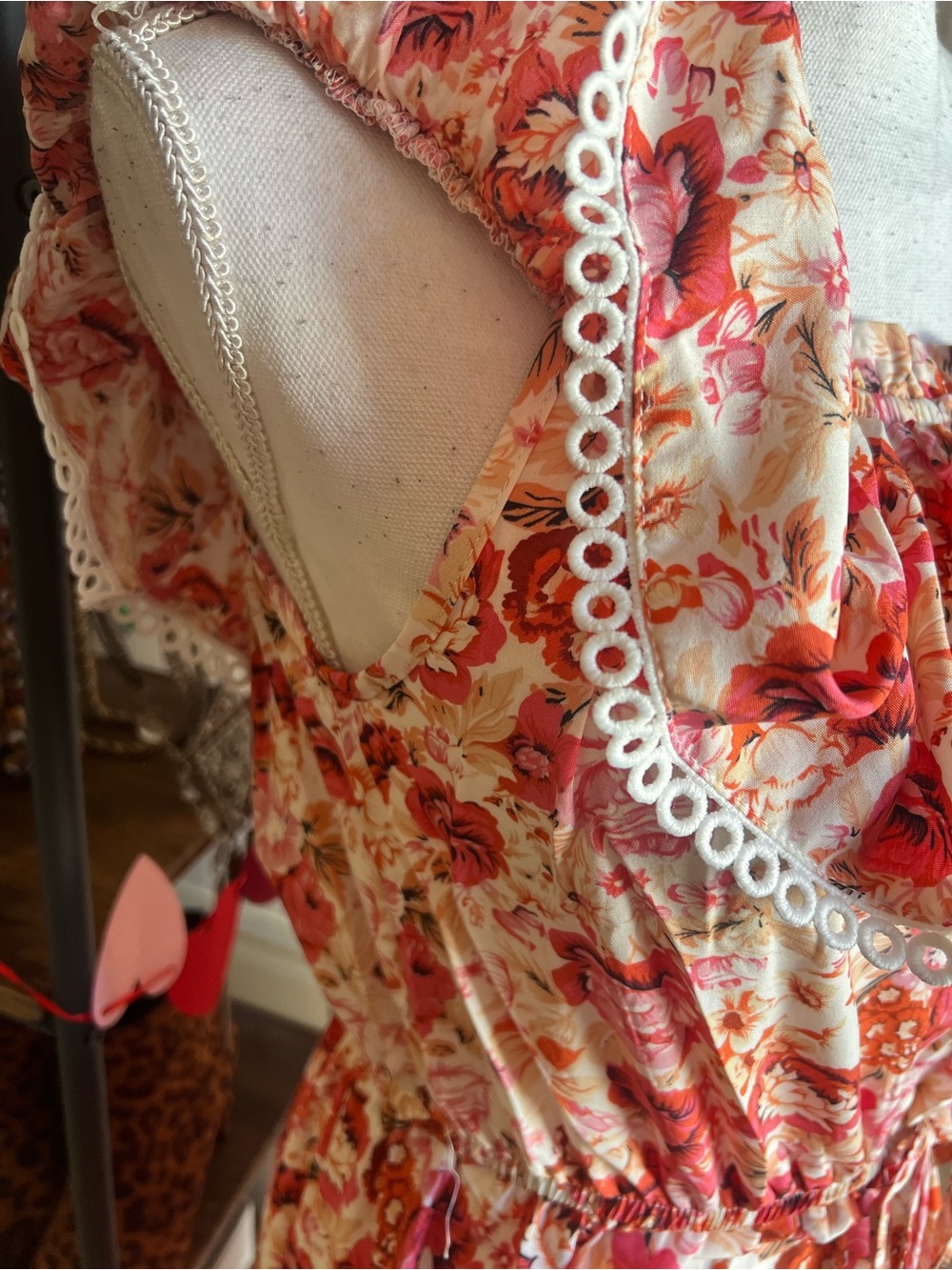 Off-Shoulder Floral Maxi Dress in Coral Pink Print - Picture 3 of 9